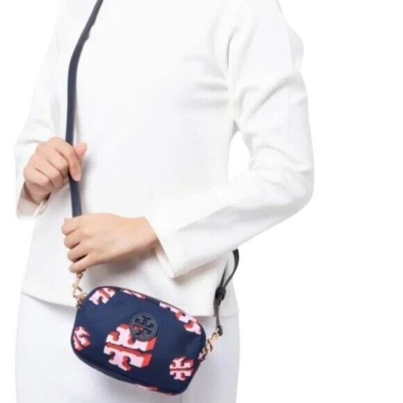Tory Burch Handbags - Tory Burch Crazy Logo Allover Print Blue Nylon Crossbody